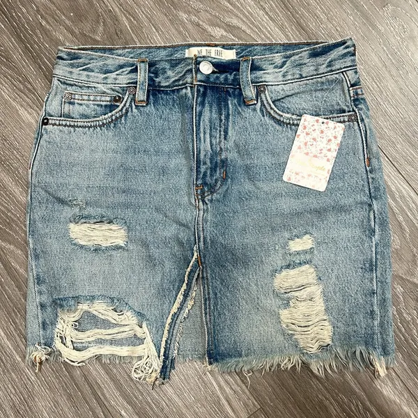 NWT Free People Relaxed & Destroyed Denim Mini Skirt | Size 24 - Image 2