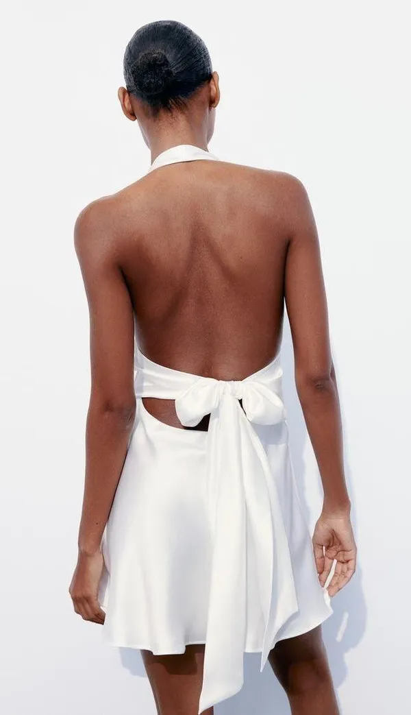 ZARA dress mini halter White satin Bow wedding party coctail bridal shower - Image 6