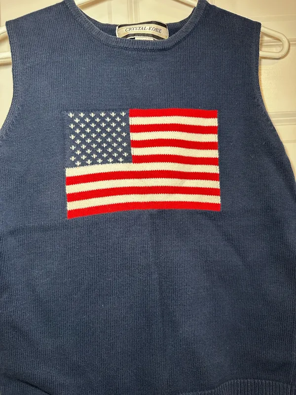 Vintage American Flag Sweater Blue Size M - Image 3