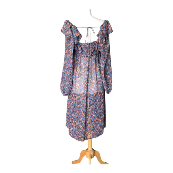 For Love & Lemons Brittany Floral Midi Dress Smocked Ruffle Medium NWT Romantic - Image 8