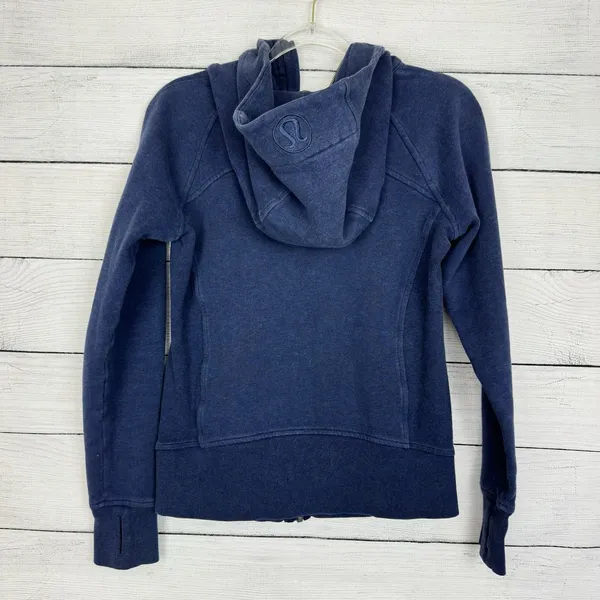 Lululemon RARE Blue Scuba Hoodie Jacket Full Zip Women's Size‎ 6 Thumb Holes - Image 4