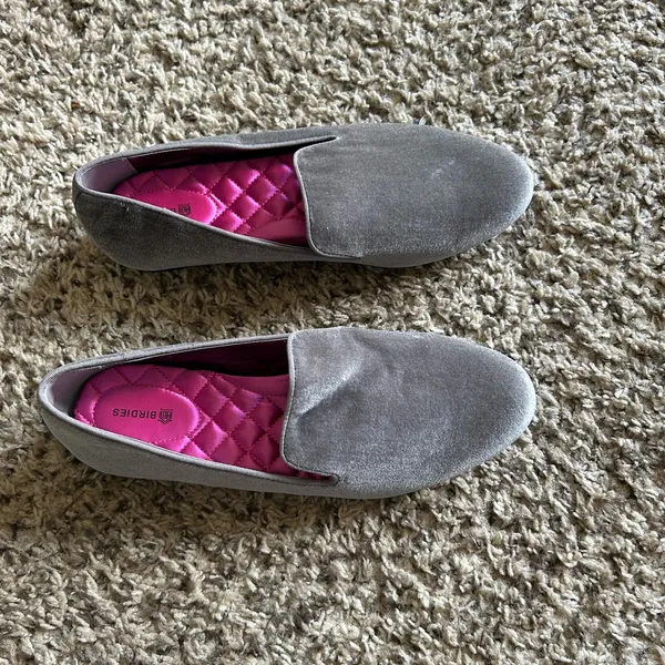 Birdies Gray Velvet Loafers with Pink Quilted Insole - Image 4