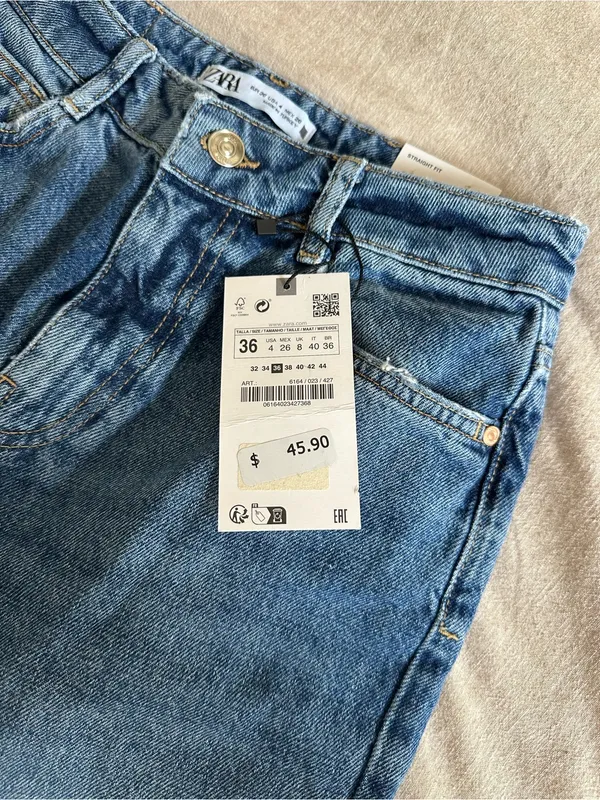 NWT Zara Straight Fit High Rise Jeans Denim size US4 - Image 4