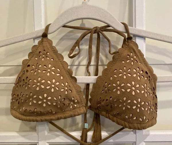 Suede Floral Bikini Tan - Image 5