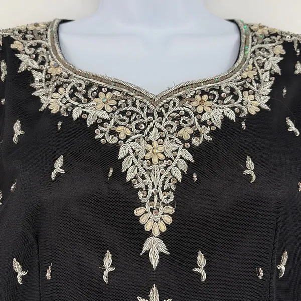 Embroidered Choli Beaded Blouse Top Sz Small Formal Wedding Festival Black Mesh - Image 5