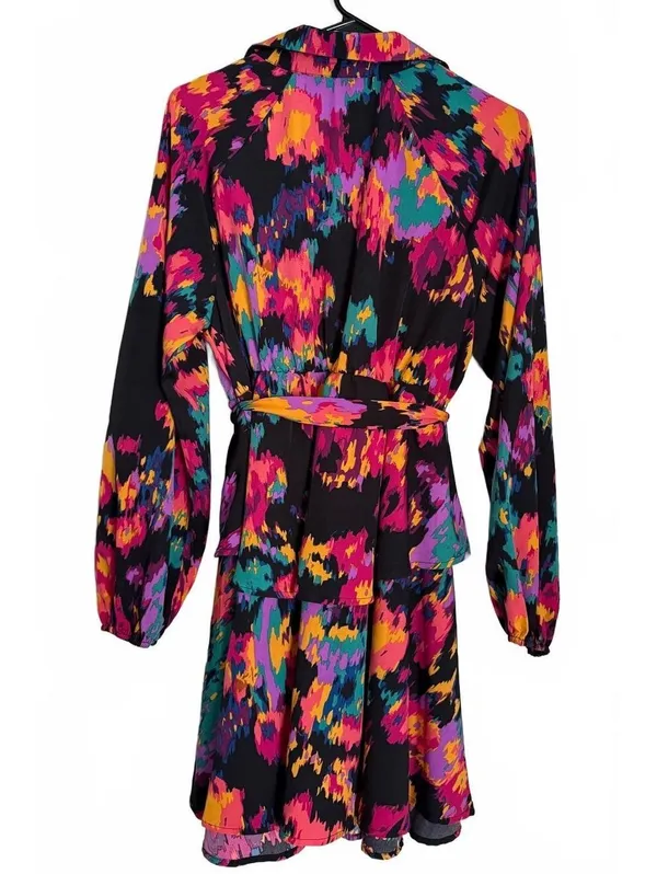 Colorful Retro Mini Dress Large Multicolor Indie Coquette Girl Tier Layer Flare - Image 2