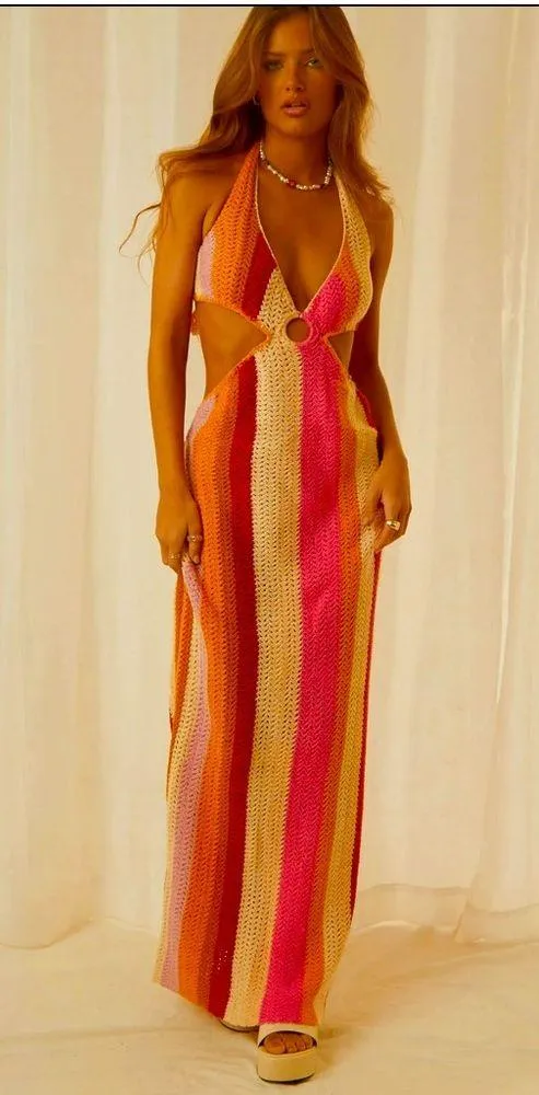 NWOT Peppermayo Haven Crochet Maxi Dress S/M ivory beachwear resort honeymoon - Image 4