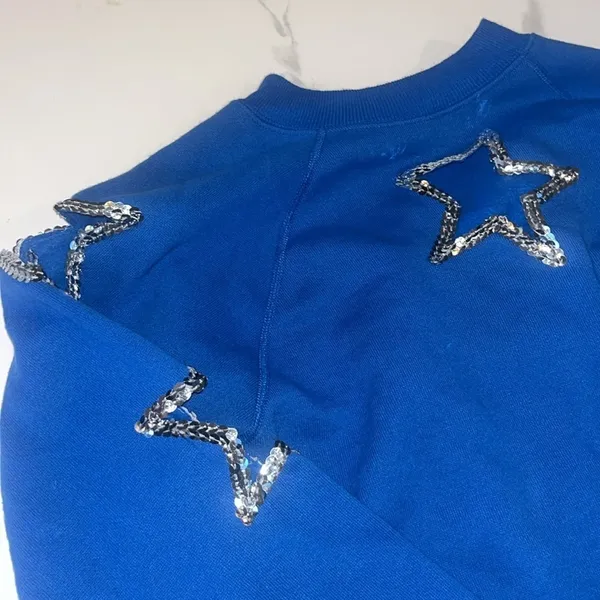 True Vintage OPEN TO SKIN Sexy Star Cutout Blue Sequin Top M - Image 9