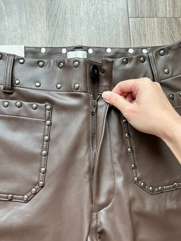 Anthropologie Maeve Colette Full-Length Faux Leather Studded Pants Size 32 NWT - Image 7