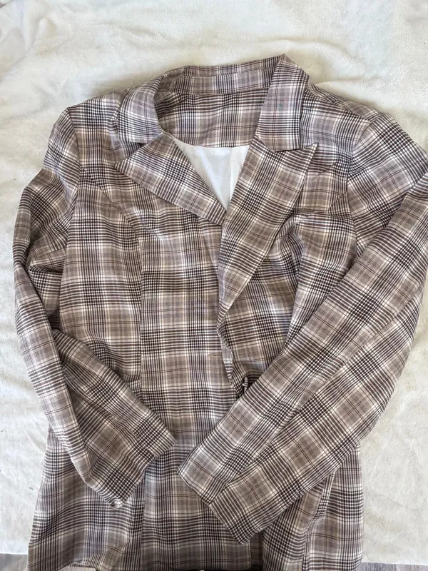 Women’s Plaid Blazer Brown Size L - Image 2