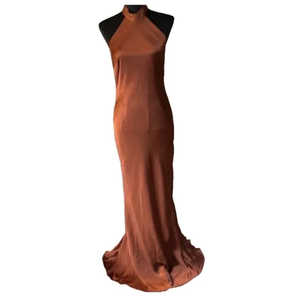 LULU's Sexy Prom Wedding Bridesmaid Satin Open Back Halter Maxi Dress NWOT - Image 5
