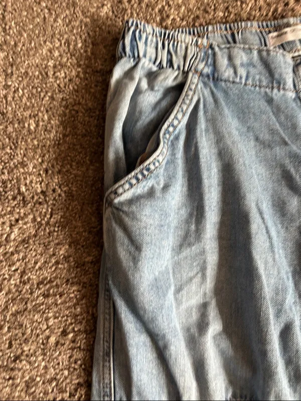 Garage Relaxed Light Blue Cargo Jeans with Drawstring Ankles - Image 4