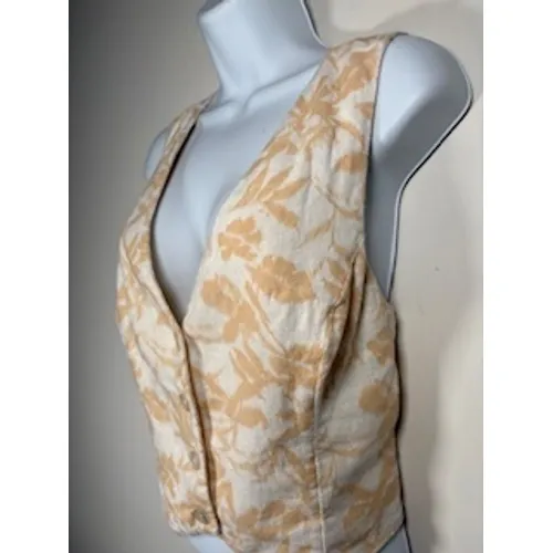 ABERCROMBIE & FITCH Linen Blend Vest Size Medium‎ Orange Floral Coastal Boho - Image 3