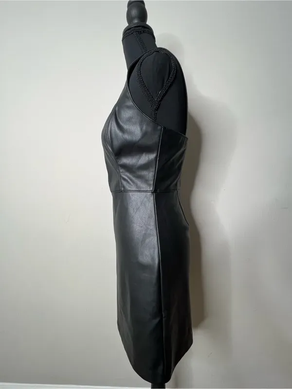 Abercrombie & Fitch Black Faux Leather Mini Dress Adjustable Goth Pinafore - Image 3
