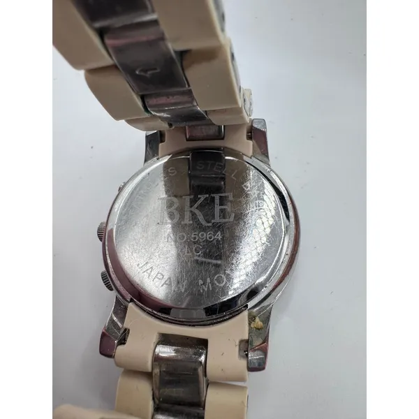 BKE Silver Tone Rhinestone Chronograph Watch Japan Movt Needs Battery‎ - Image 4