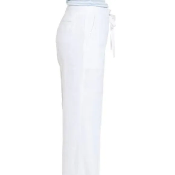 Nordstrom Signature Women's Size 14 Drawstring Waist Pants White Linen Blend - Image 4