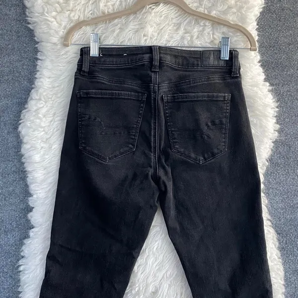 American Eagle Black Hi Rise Skinny Jeans Y2k Grunge Mallgoth Dark Office Siren - Image 7
