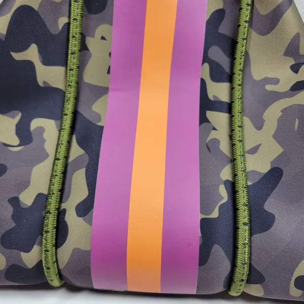 Haute Shore Camo Neoprene Tote Bag Pink Orange Stripe w/ Cosmetic Bag Gym Beach - Image 5