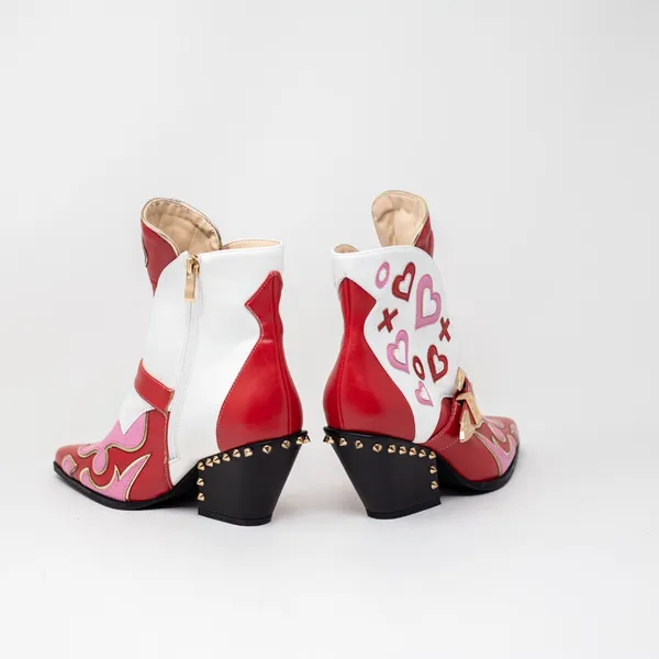 NEW Azalea Wang Besos X And O Faux Leather Studded Ankle Booties Shoes Red Pink - Image 3