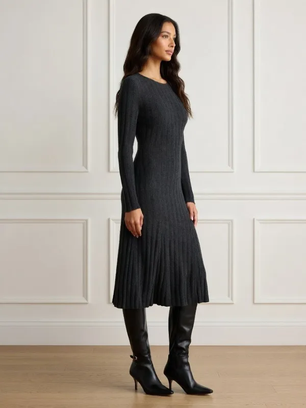 NWT Quince Mongolian Cashmere Wide-Rib Midi in Charcoal Sweater Dress XL - Image 2