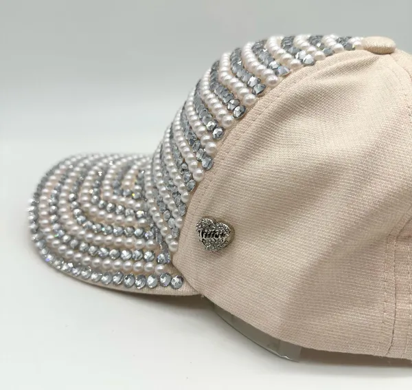 Juicy Couture Pearl Rhinestone Beige Baseball Cap Glam Sparkle Bling Women's Hat - Image 5