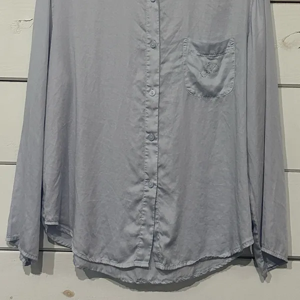 PINK Victoria’s Secret Silky Sleep Shine Long Pajama Set Hydrangea Blue Small - Image 4