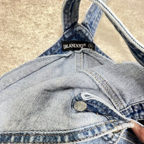 BLANKNYC Acid Wash Denim Overall Dress Blue Distressed Frayed Mini Sz 25 Classic - Image 4