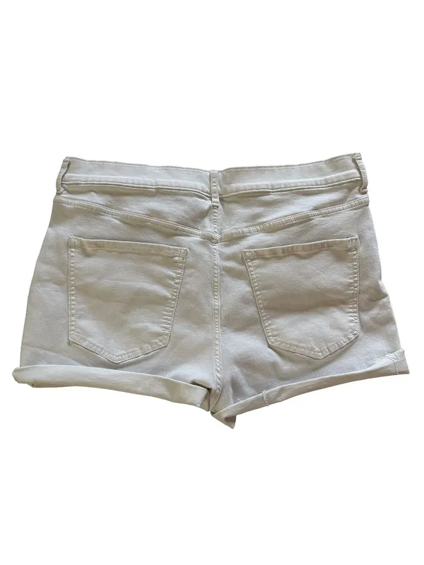 Express Shortie High Rise White Distressed Denim Shorts Size 14 - Image 3