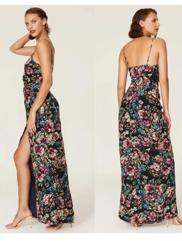 Amanda Uprichard Ellie Black Floral Maxi Gown Dress Multicolor Blossoms Small - Image 3