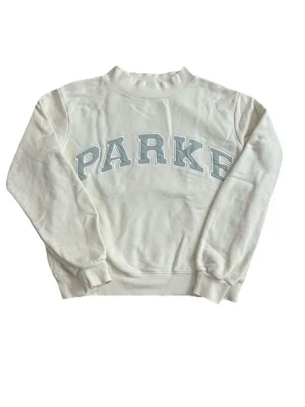 PARKE Bridal Mockneck Sweatshirt Cream And Something Blue Letters S/M Heritage - Image 3