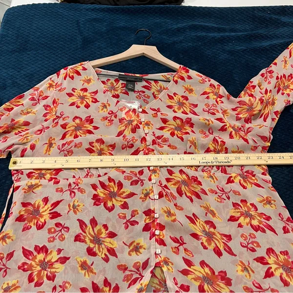 Venezia Sheer Chiffon Floral Blouse‎ Button Front V-Neck Flare Sleeve Boho 14/16 - Image 11