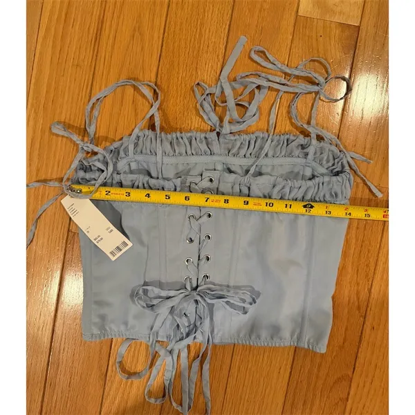 Out From Under Corset Bustier Crop Top Womens M Light Blue Lace-Up Ruched - Image 3