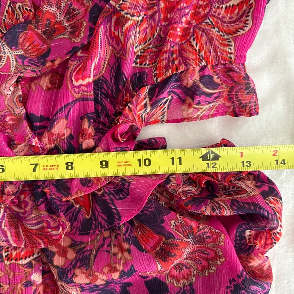 Misa Los Angeles azalea romper in Fuchsia size Small Floral Chiffon Ruffles - Image 10