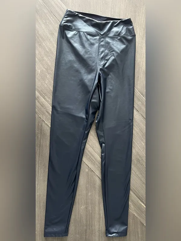 Aerie Biker Luxe Faux Leather Leggings Navy High Waisted Size Medium - Image 5