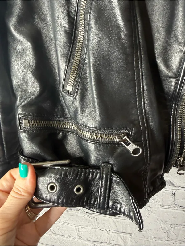 We the free heartbreaker Vintage inspired Black Leather Biker Jacket small - Image 9