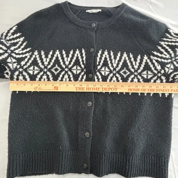 Abercrombie & Fitch Women XL Black Fair Isle Knit Button Front Cardigan‎ Sweater - Image 5