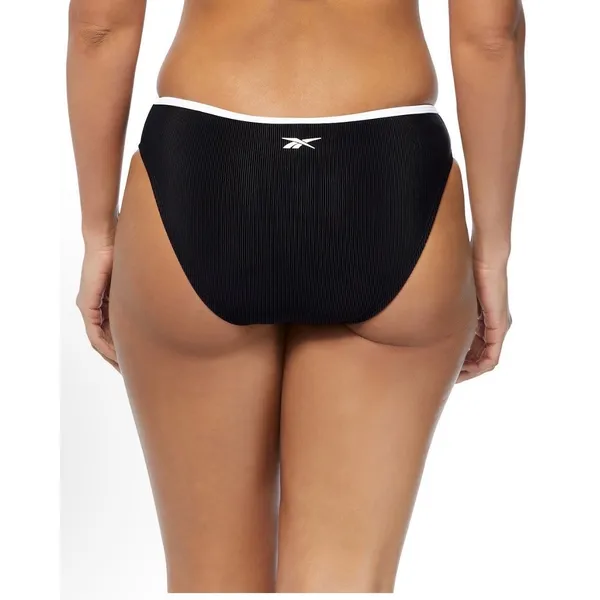 Reebok Womens Ribbed Bikini Bottom Black White High Leg Sporty Swim Size‎ L NEW - Image 2