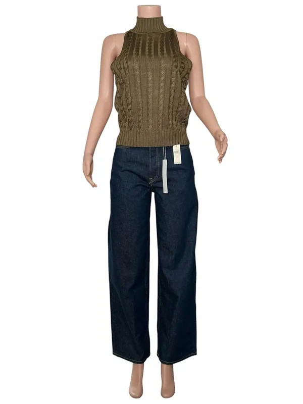 LILYSILK Classic High-Neck Cable-Knit Sleeveless Silk Top, Pine, Large - Image 7