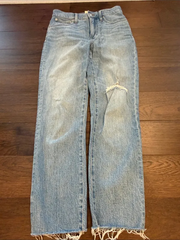 Madewell Perfect Vintage Jeans Light Wash Distressed Raw Hem Size 26 - P31 - Image 6
