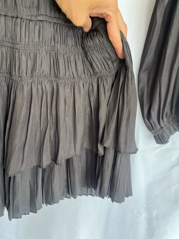 Mustard Seed Charcoal Gray Pleated Tiered Mini Dress - Image 7