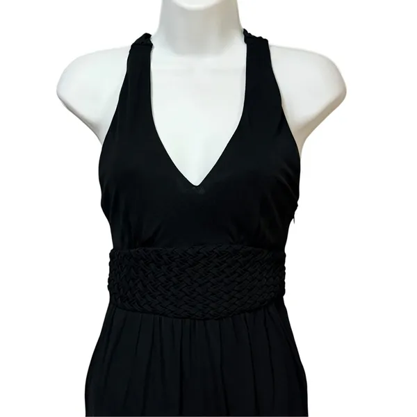 Anthropologie Maeve Black Braided Empire Waist Halter Maxi Dress 0P Petite - Image 4