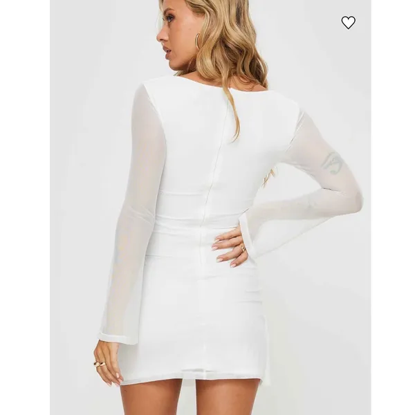 Princess Polly NWT Martinez White Mesh Long Sleeve Mini Dress Square Neck Size 0 - Image 4