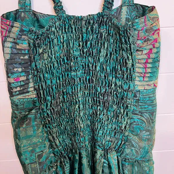 Elegant Teal and Purple Mini Dress Made In India Swami Gear Size L/XL Boho - Image 11