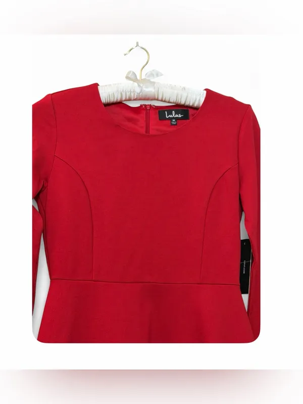 NWT Lulus Women’s Red Forever Chic Red Long SleeveMidi Dress Size Medium - Image 9