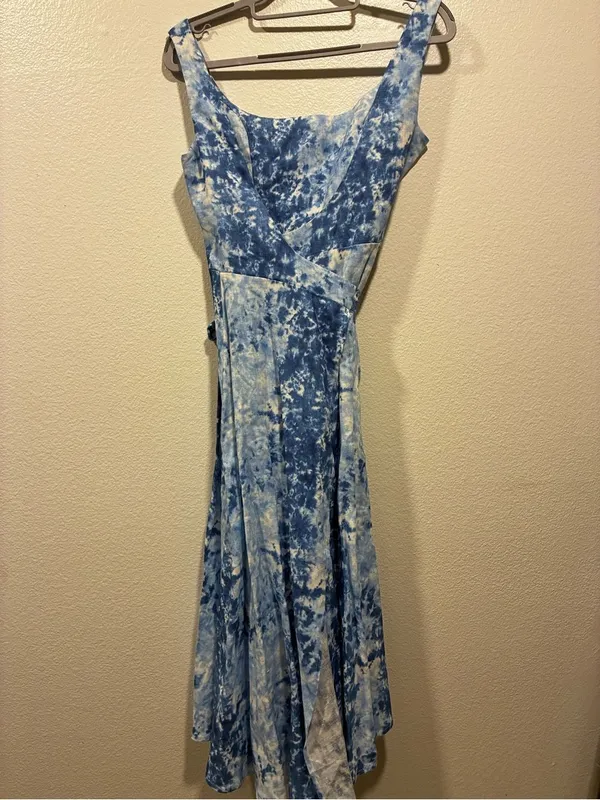 Reformation Blue Linen Tie-Dye Midi Dress M - Image 8