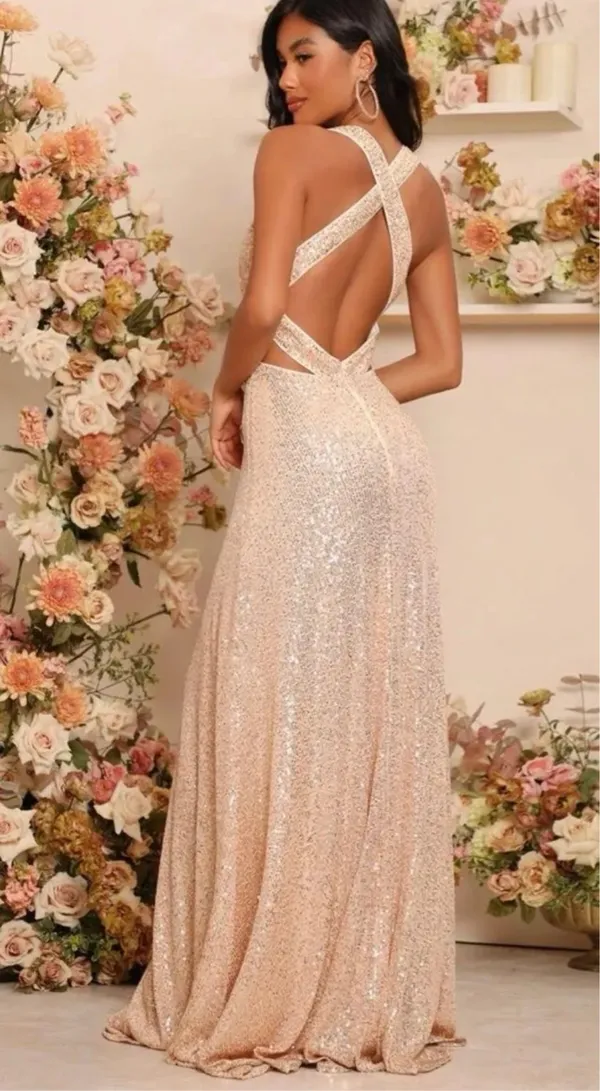 NEW Plunging Neck Criss Cross Sequin's Dress - Image 2
