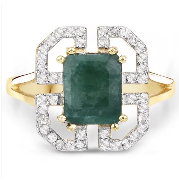 2.55 Carat Dyed Emerald And White Topaz.925 Sterling Silver Ring - Image 3
