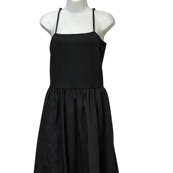 The Drop Women Black Mixed Media Midi Dress Pockets XL Square Neck Cotton Blend - Image 4