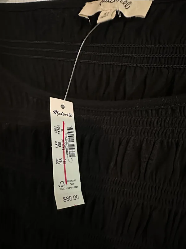 Madewell Black Smocked Long-Sleeve Top NWT - Image 3