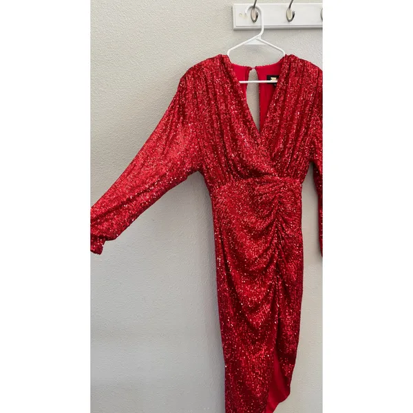NWOT Alexia Admor Silena Surplice Midi Dress Red Sequin V-Neck Womens Size XS - Image 5